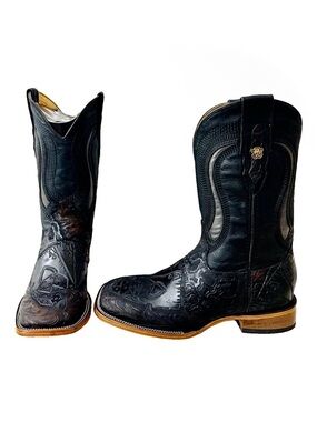 ALFA NEW Rare Retired Embossed Leather The Dead Man’s Hand Square Toe Western